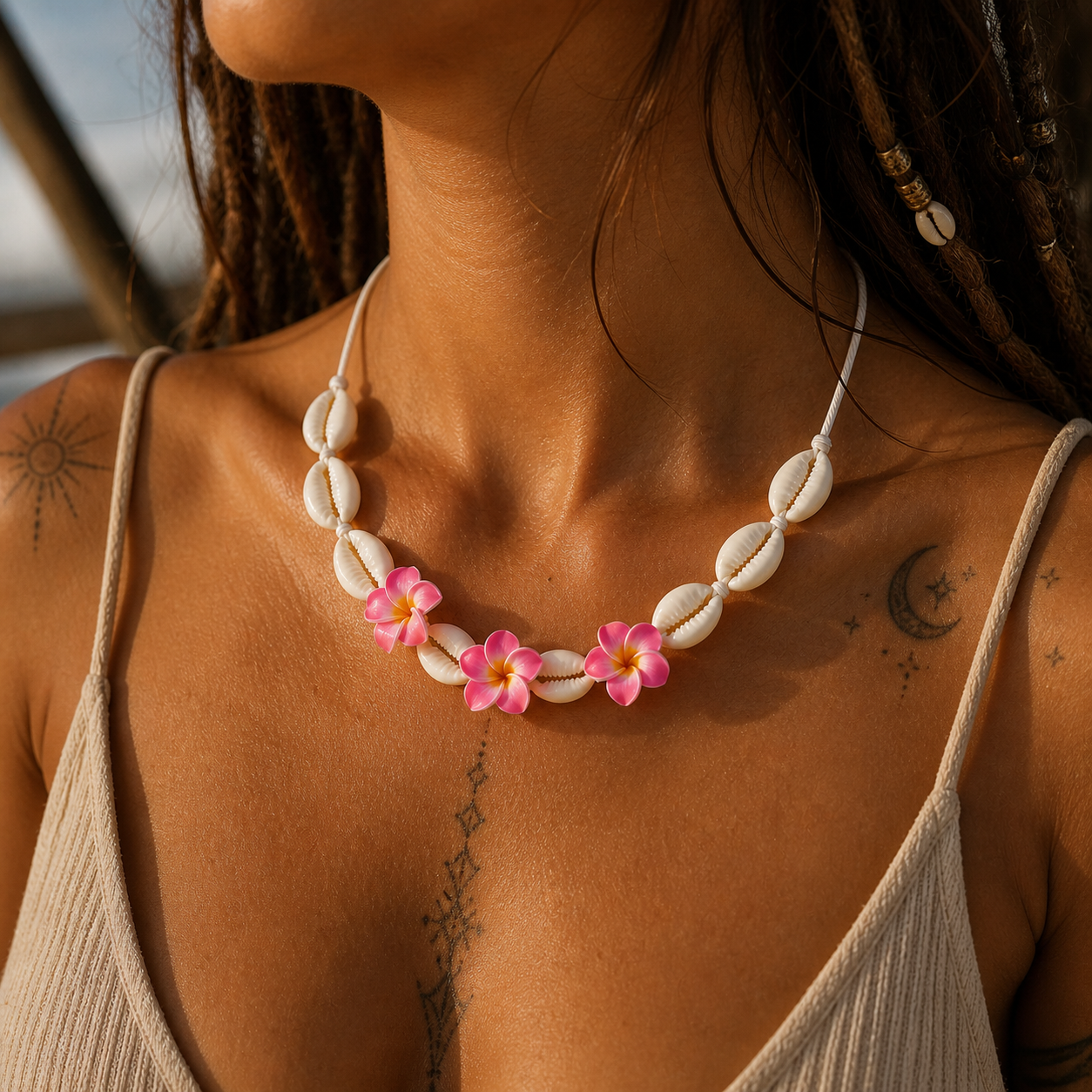 Collar de Conchas Marinas con Flores